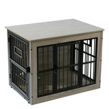 Gardner Pet Dog Crate Furniture for Medium Dogs, 32.7 Inch Dog Kennel Indoor, Wooden Dog Cage End Table with 2 Removable Bowls, Heavy Duty Dog Crate, Rustic Grey Gardner Pet