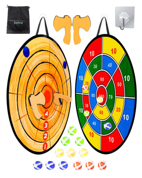 JstFrU Foam Axe Throwing Game Set,26 inch Large Dart Board,Indoor Outdoor Target Game,Includes a 26 Inch Double-Sided Easy Fold Target,2 Foam Axes,12 Sticky Balls,a Carry Bag,2 Hooks JstFrU