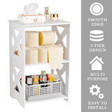 BYFU 3-Tier Side Table Set of 2, Narrow End Table with Storage Shelf, White Nightstand Bedside Table Small Bookshelf Bookcase Display Rack for Bedroom Bathroom Living Room Office BYFU