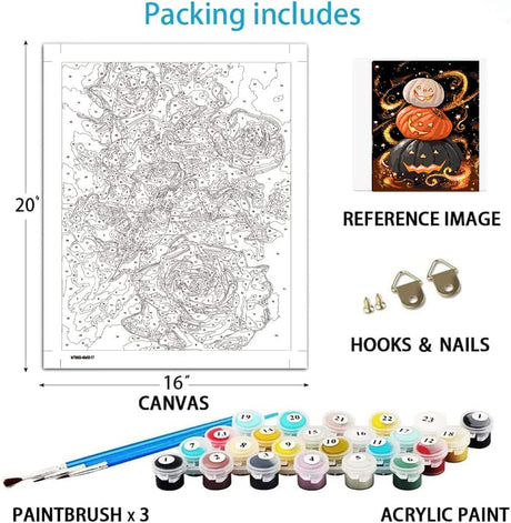 Eiazuiks Paint by Number for Adults. Halloween Paint by Numbers for Adults Beginner Drawing Paintwork with 3 Paintbrushes Paint Canvas Oil Painting 16” x 20” Eiazuiks