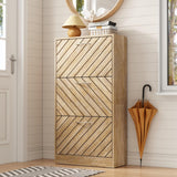 JOIKUJIA Shoe Cabinet with 3 Flip Drawers, Narrow Shoe Storage with Adjustable Shelf, Small Shoe Organizer Rack, Slanted Pattern, for Entryway Brown Wood Grain, 22.4”W x 9.4”D x 42.3”H JOIKUJIA