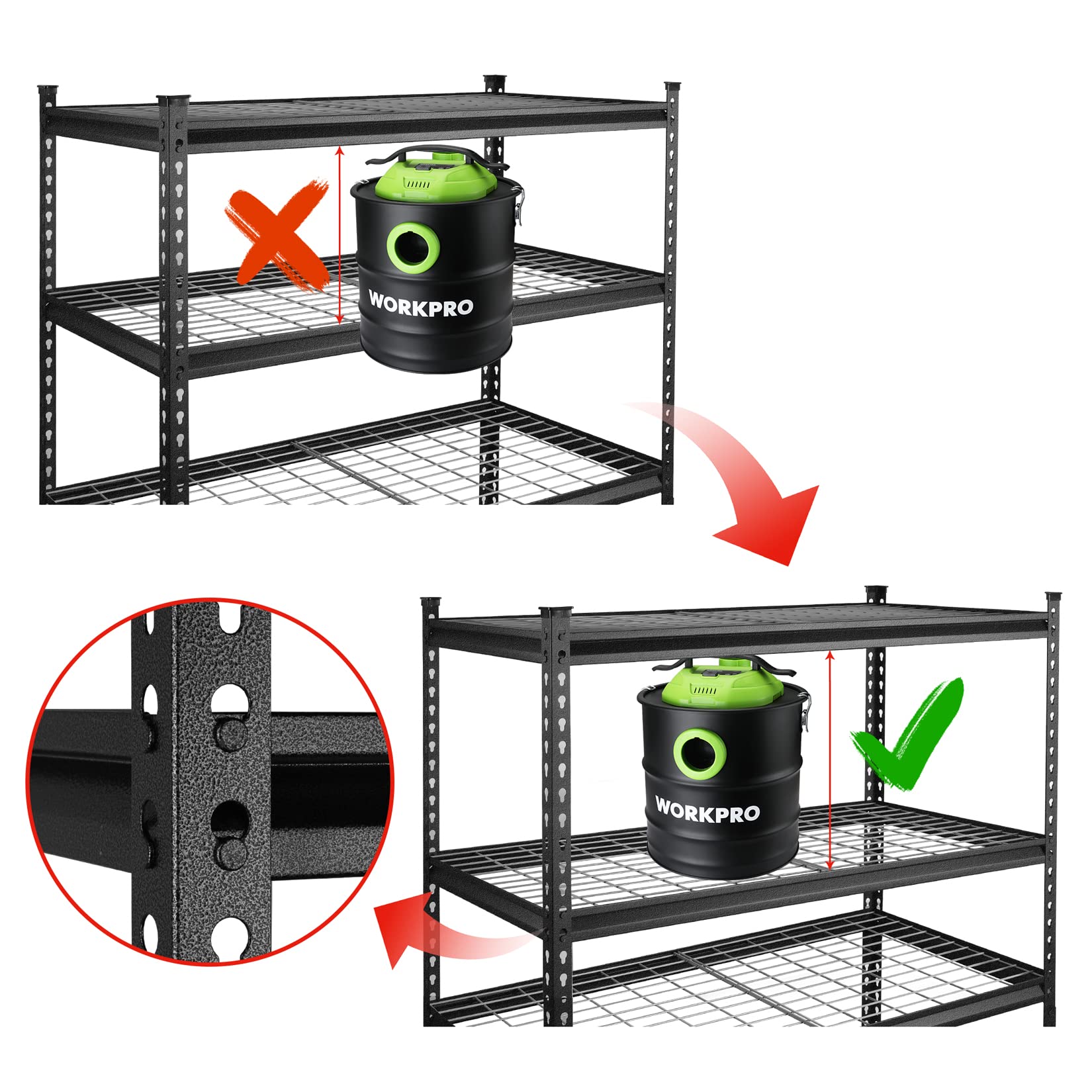 WORKPRO 5-Tier Metal Storage Shelving Unit, 48”W x 24”D x 72”H, Adjustable Storage Rack Heavy Duty Shelf, 4000 lbs Load Capacity (Total), for Garage, Kitchen, Bathroom, Warehouse, Black/Slive - WoodArtSupply