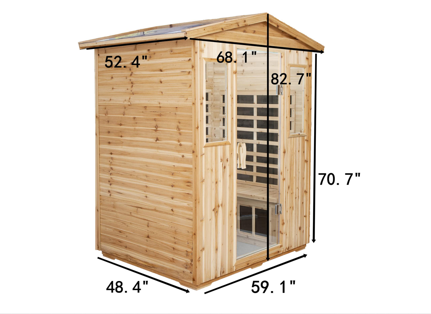 Outdoor Sauna for 4 Person,Applicable Indoors and Outdoors. Far Infrared Sauna 8 Low EMF Heaters, Wooden Sauna Room 2050 Watt, Old Chinese fir, Chromotherapy, Bluetooth Speaker, LCD, LED.