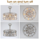 MADSHNE 20" Retro Caged Ceiling Fan with Lights and Remote, Small Farmhouse Ceiling Fan Light, White Rustic Enclosed Bladeless Fan for Bedroom, Kitchen MADSHNE