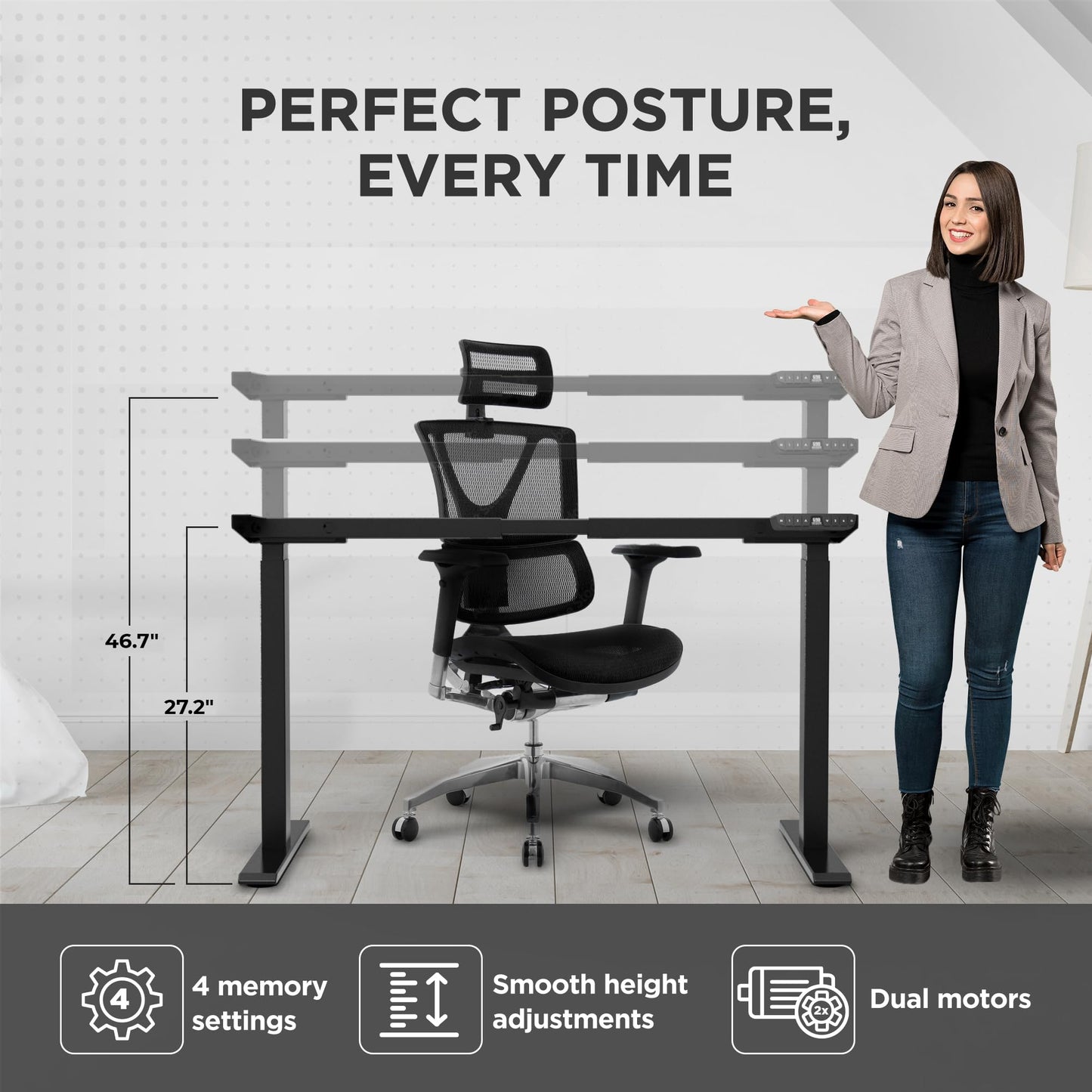 Rise Up Dual Motor Electric Standing Desk Adjustable Height Desk 60x30 Large Computer Standing Desk, Sit Stand Up Desk Raising Desk, Home Office Desk - WoodArtSupply