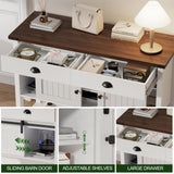 AntsandAnts Farmhouse Entryway Table with Sliding Barn Doors & 2 Drawers,Rustic Console Table for Living Room, Hallway, Foyer,Sofa Table with Adjustable Shelf & Open Storage, Industrial Design AntsandAnts