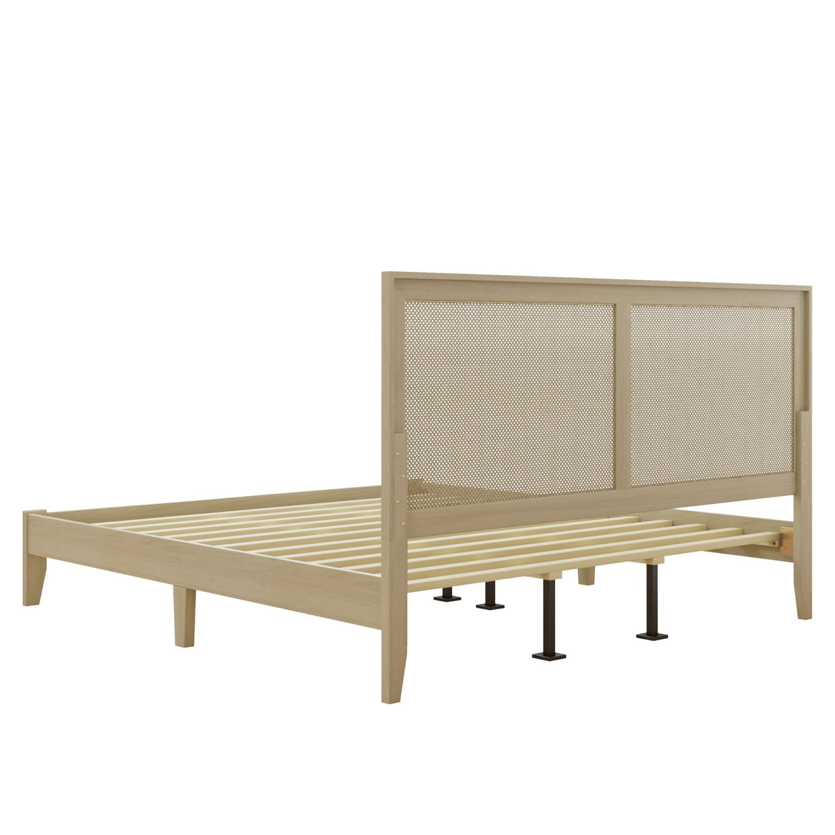 Christopher Knight Home Eudoca Natural Farmhouse Rubberwood Platform King Bed Frame with Woven Rattan Headboard, Solid Wood Bed, Bedroom Furniture, No Box Spring Needed, Noise-Free with Middle Legs Christopher Knight Home