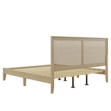 Christopher Knight Home Eudoca Natural Farmhouse Rubberwood Platform King Bed Frame with Woven Rattan Headboard, Solid Wood Bed, Bedroom Furniture, No Box Spring Needed, Noise-Free with Middle Legs Christopher Knight Home
