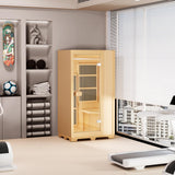 VEVOR Far Infrared Wooden Sauna, Room Home Sauna Spa for One Person, 1140W Low EMF Far Infrared Hemlock Wood Sauna with Tempered Glass Door & LED Reading Lamp & Bluetooth Speakers, 35 * 29 * 64 Inch VEVOR