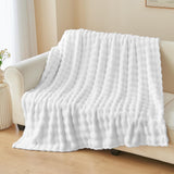 NEWCOSPLAY Throw Blanket for Couch White Super Soft Flannel Fleece 3D Bubble Lightweight Bed Blanket All Season Use (White, Throw(50"x60")) NEWCOSPLAY