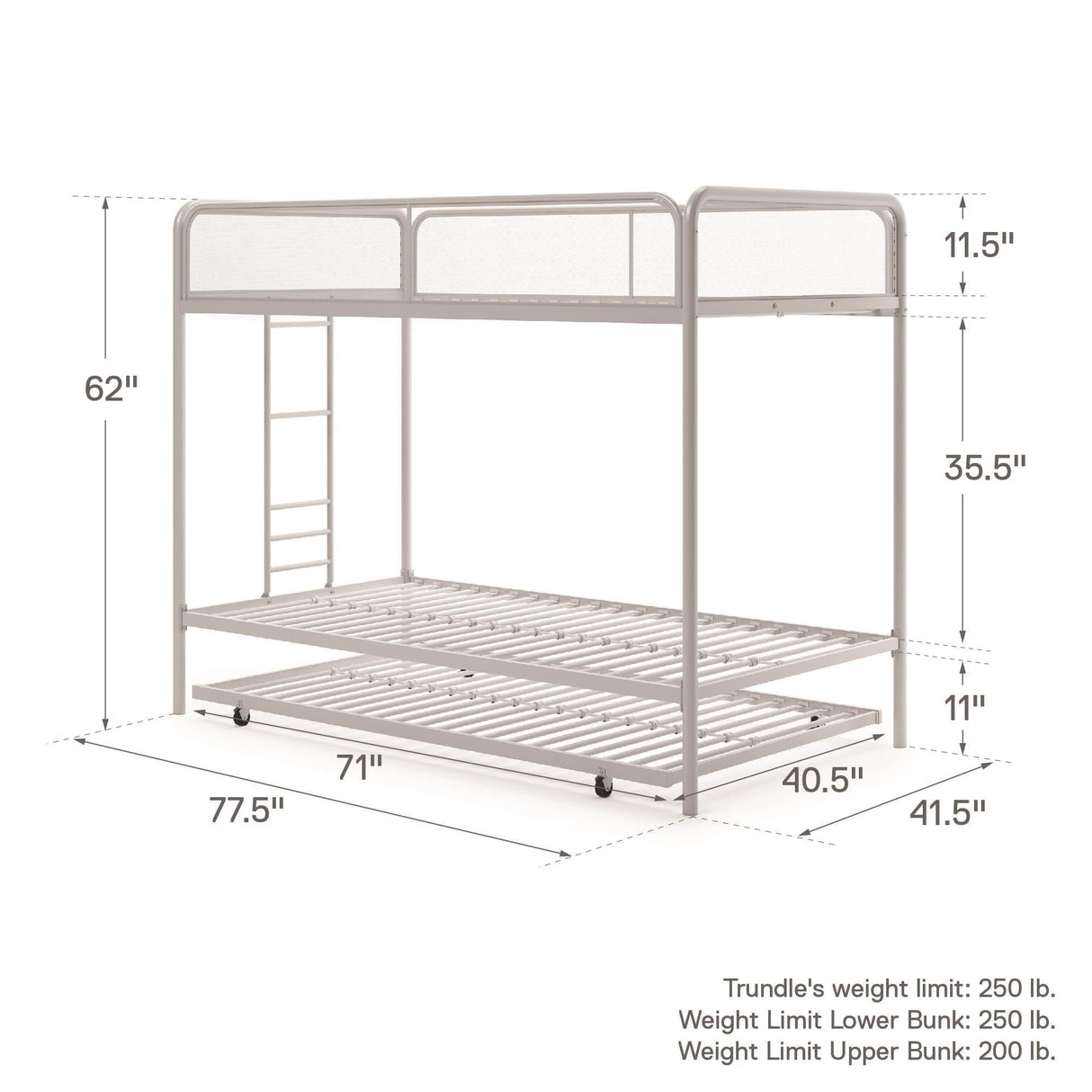 DHP Isaiah Triple Twin Metal Bunk Bed, Off White DHP