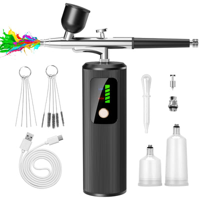 Airbrush Kit with Compressor - 48PSI High-Pressure, Non-Clogging Air Brush Set Cordless Rechargeable with 0.3mm Nozzle, Ideal for Painting, Modeling, Cake Decor, Pastry, Makeup, Nail Art (Black)