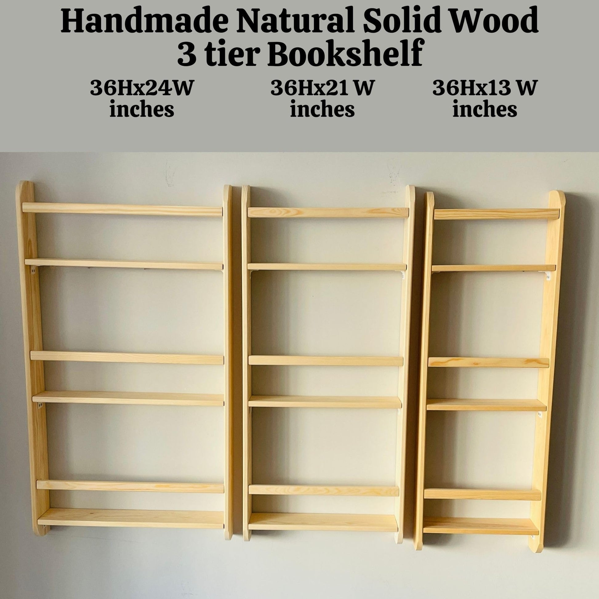 Furpinea Handmade 3-Tier Natural Wood Montessori Wall-Mounted Kids Bookshelf - WoodArtSupply