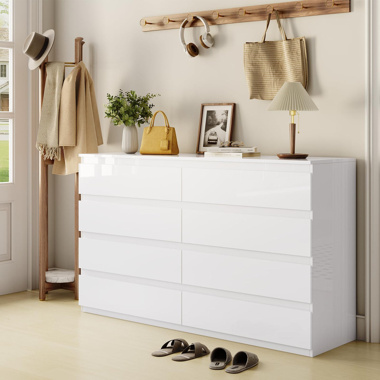 OtterOasis White 8 Drawer Dresser, Wood Dresser for Bedroom with Wide Drawers, 55" W x15.4 Dx32.3 H Modern Dressers, Wood Chest Drawers for Entryway|TV Stand|Clothes Storage OtterOasis