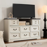 Homkdom White Dresser for Bedroom with Charging Station & Led Lights,55.02" TV Stand with 8 Drawers,Dressers & Chests of Drawers with Open Shelves,Hallway 55.02" W x 34.53" H x 15.77" D White Homkdom