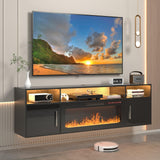 VENDORZ Floating Fireplace TV Stand, 70" Floating TV Stand Wall Mounted with 36" Fireplace, Black Floating Entertainment Center Fire Place TV Stands for Living Room Media Console, Up to 80" TVs VENDORZ