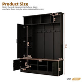 SIYSNKSI Versatile 3-in-1 Hall Tree with 6 Hooks, Farmhouse Walnut Storage Bench with Adjustable Shelves, 55" W Entryway Coat Rack with Multiple Storage Space for Mudroom, Living Room (Black-7) SIYSNKSI