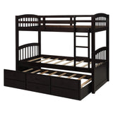 Harper & Bright Designs Twin Over Twin Bunk Bed with Ladder and Storage Drawers, Wood Bunk Bed with Safety Rail and Trundle for Kids Teens Adults, No Box Spring Required (Espresso) Harper & Bright Designs