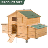 Large Chicken Coop with Wheels,Mobile Hen House for 6-8 Chicken,Portable Chicken House with Nesting Box,Wooden Poultry Cage,Waterproof Rabbit Cage,Duck Coop ECOLINEAR