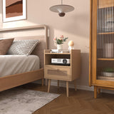 MECHYIN Rattan Nightstands Set of 2 with Charging Station, Bedside Tables Rattan Drawers Nightstands, Rattan End Table with Solid Wood Feet, Side Table Nightstands sets for Bedroom MECHYIN