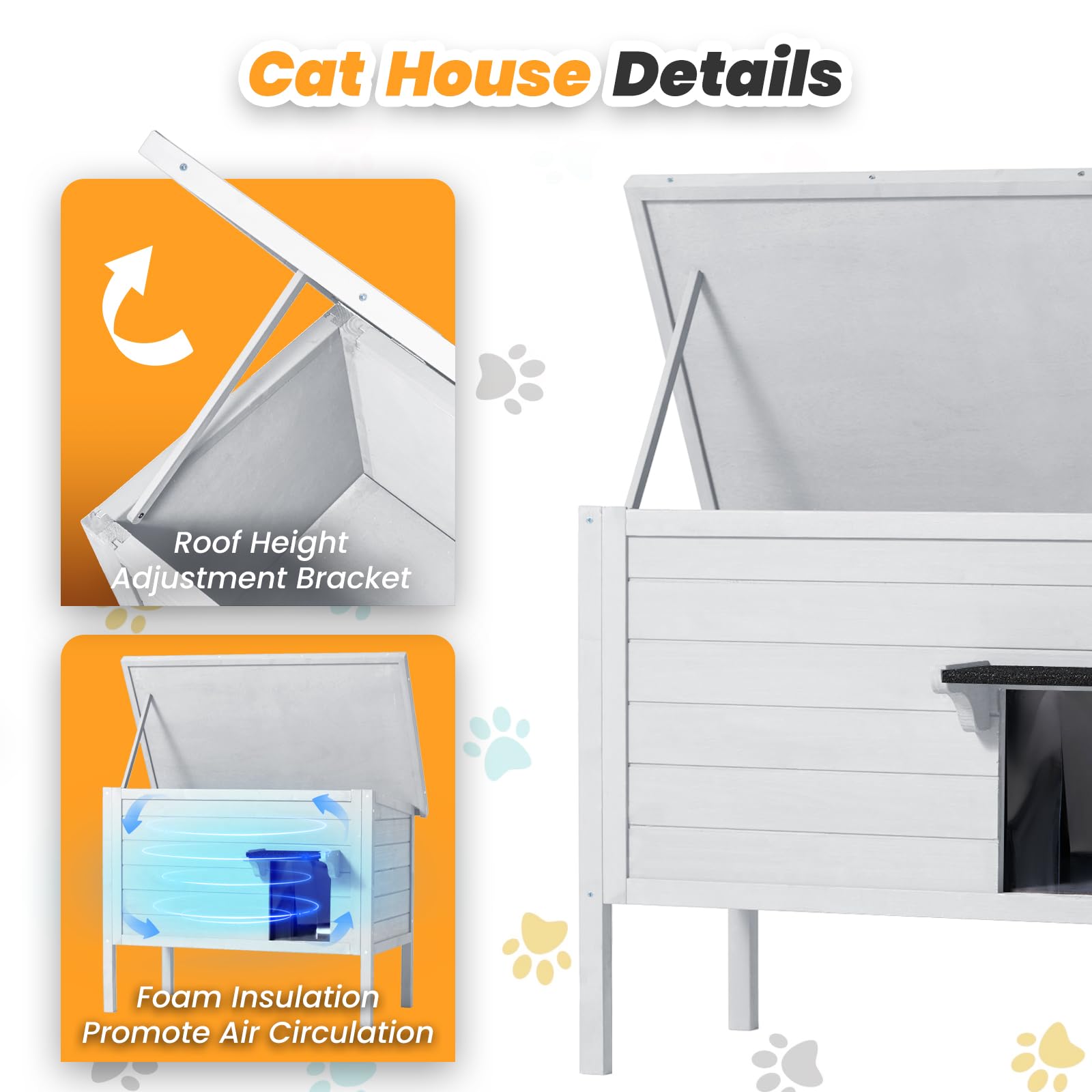 Ciokea Outdoor Cat House Weatherproof, Feral Cat House Enclosures with Insulated All-Round Foam Wooden Cat Condos for Winter Outside, PVC Door Flaps(White) - WoodArtSupply