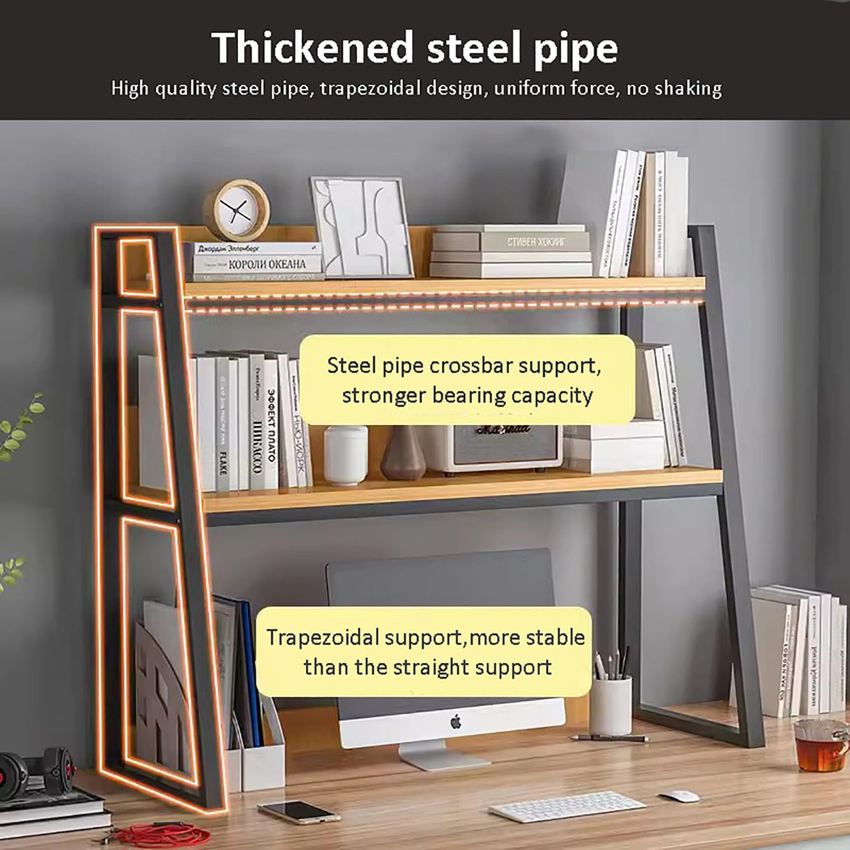 Desktop Bookshelf and 2-Tier Hutch Organizer for Efficient Workspace Storage HM&DX