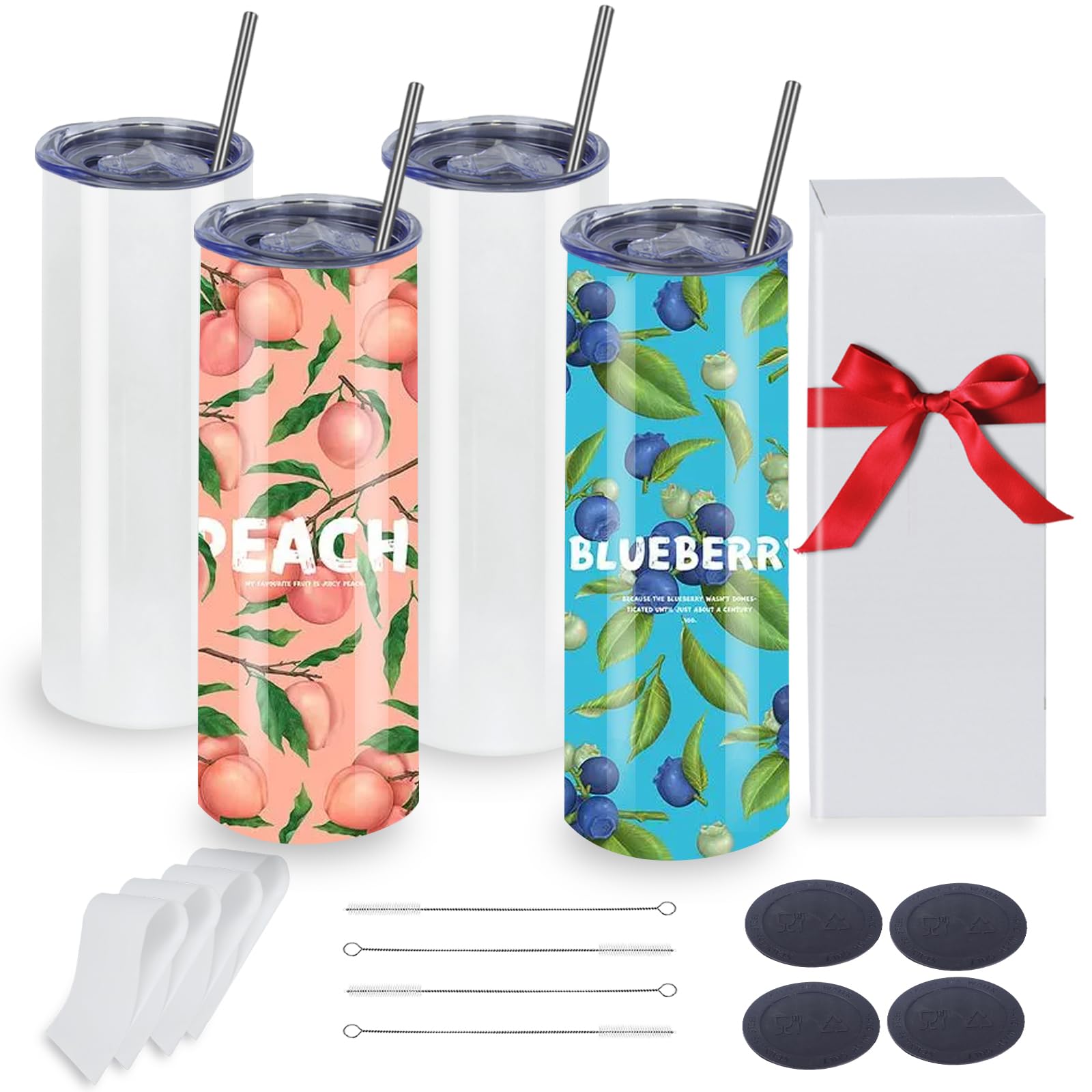 SAPVRIT 4 Pack Sublimation Tumblers 20 Oz Skinny Straight, Stainless Steel Sublimation Tumblers Blank, Individually Gift Boxed, Insulated Tumbler Sublimation (4 PACK 20OZ) - WoodArtSupply