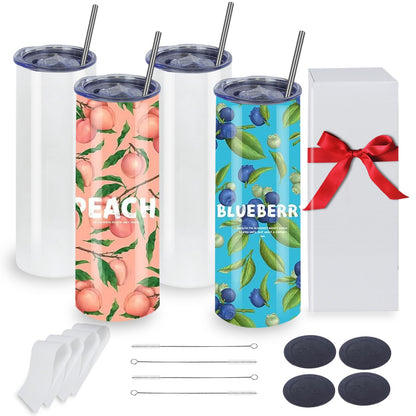 SAPVRIT 4 Pack Sublimation Tumblers 20 Oz Skinny Straight, Stainless Steel Sublimation Tumblers Blank, Individually Gift Boxed, Insulated Tumbler Sublimation (4 PACK 20OZ) - WoodArtSupply