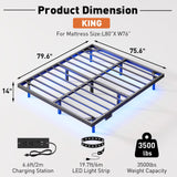 AGXI Floating Bed Frame with LED Lights and Charging Station, 14 Inch King Size Floating BedFrame - Modern King Size Bed Frame Easy Assembly No Box Spring Needed AGXI