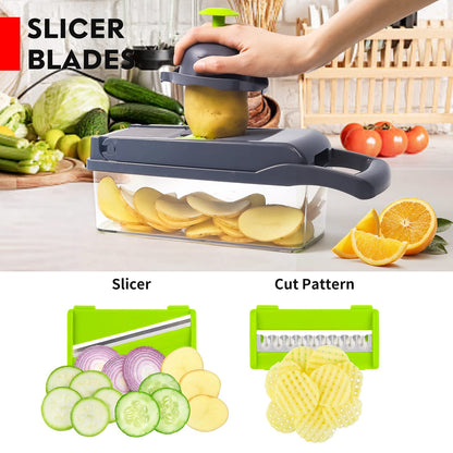 MAIPOR Vegetable/Pro Onion Chopper, Multifunctional 13 in 1 Food Chopper, Kitchen Vegetable Slicer Dicer Cutter With 8 Blades,Veggie, Carrot and Garlic Chopper With Container (Gray)