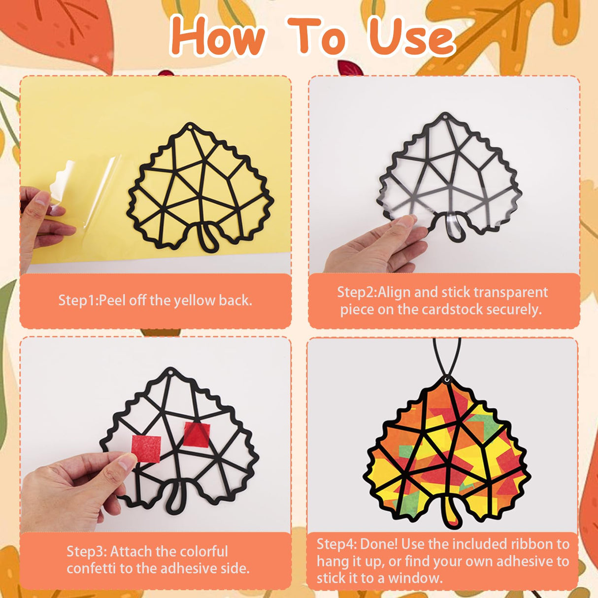 Renbuzhu 40PCS Fall Crafts Bulk: Leaves Pumpkins Paper Suncatchers DIY Kit for Autumn Thanksgiving Activities Decorations, Window Stained Glass Effect Art Supplies(Black Frame) Renbuzhu