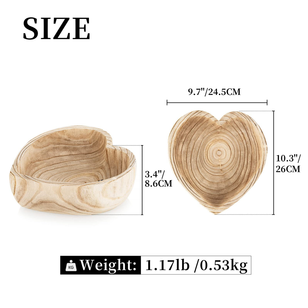 Hanobe Decorative Dough Wood Bowl: 10" Large Heart Shaped Bowls for Decor Wooden Bowl for Table Centerpiece Natural Hanobe
