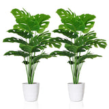 SAJANDAS Set of 2 Artificial Monstera Deliciosa Plants in Pots, Fake Tropical Palm Tree with Greenery Leaves Stems, 28 Inch Artificial Cheese Plant for Home Bathroom, Office, Windowsill Decor SAJANDAS