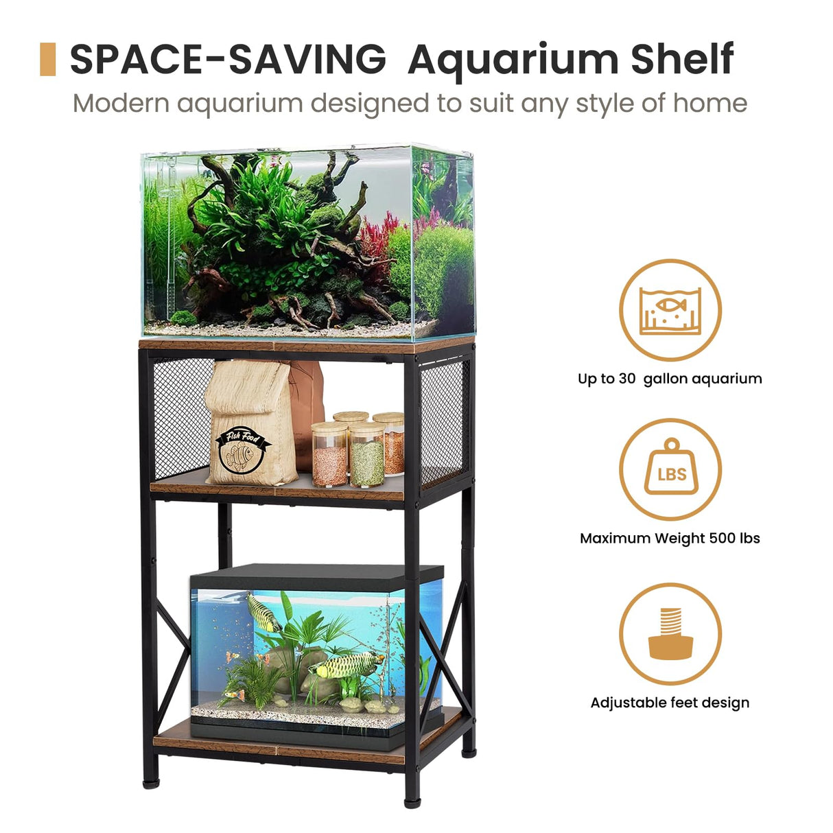 SwaaVee Aquarium Stand, 10 Gallon Fish Tank Stand with Storage, 3 Tier Metal Frame Cabinet Suitable for Fish Tank, Turtle Tank, Rustic Brown (10 Gallon) SwaaVee