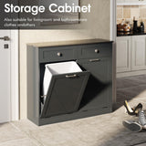 Trash Cabinet Double Tit Out Trash Bin, Dog Proof Hideaway Tilt Out Double Trash Can Holder with Two Drawers, Free Standing Recycling Cabinet for Kitchen Living Room White Double Door Black Halitaa