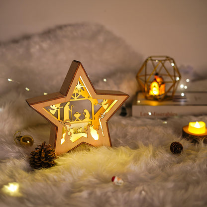 OurWarm Christmas Tree Topper Star Lighted, Wooden Star Tree Toppers Christmas Decorations, Christmas Tree Star Topper with Lights, Rustic Tree Topper for Small Nativity Scene Indoor Christmas Decor