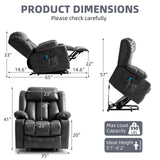RESTREAL Power Lift Recliner Chair for Elderly, Electric Recliner Chairs for Adults with Massage and Heat, Cup Holders, Remote Control, USB Ports, Side Pockets, Leather (Black) RESTREAL