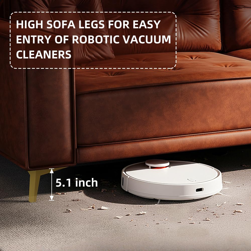 Skipity Sigmo 92" King Pull Out Sofa Bed, PU Leather Convertible Sleeper Couch with Tufted Design, Oversized 4-Seater Modern Mid Century Sectional Couch for Living Room, Small Spaces, Light Brown Skipity Sigmo