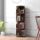 Breezestival 360° Rotating Bookcase, Small Corner Bookcase with a Footprint, Free Standing Bookshelf (4 Tier, Dark Brown) Breezestival