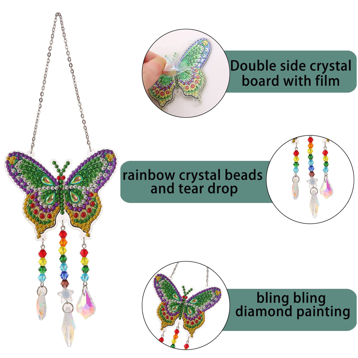 Diamond Art Painting Suncatchers, 4 pcs Sun Catchers Diamond Art Painting Kits for Kids DIY Crafts for Adults Hummingbird Prism Crystal Suncatchers Wind Chime Windows Garden Decorations Bingcute