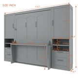 Harper & Bright Designs Queen Size Murphy Bed, Wooden Queen Wall Bed with Closet, Drawers and Shelves, Gray Harper & Bright Designs