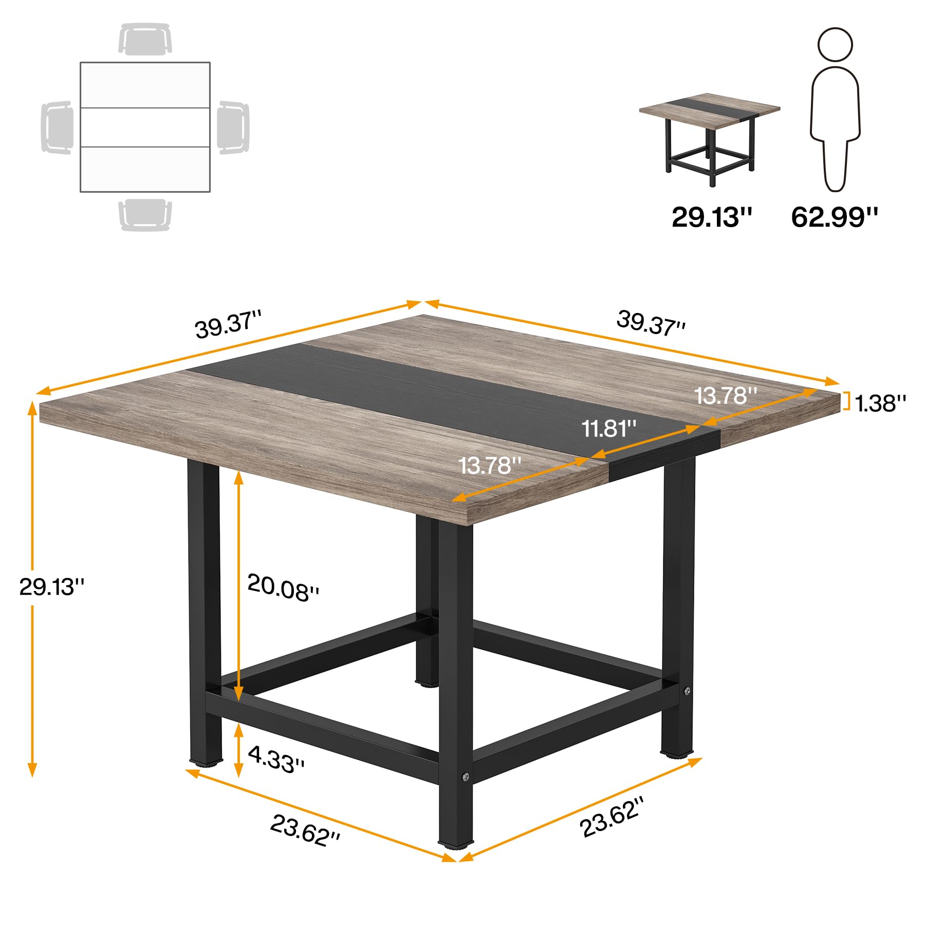 Tribesigns Small Conference Room Table for 4 People, Rustic Square 39.4L X 39.4W X 29.52H Inches Wood Computer Desk for Home Office, Conference Room,Small Space (Chair not Included) - WoodArtSupply