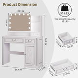 Ylued Vanity Desk with Mirror and Lights Power Outlet, 39 inch Makeup Vanity with Charging Station, Mid-Century Modern Dressing Table with 2 Drawers for Bedroom, White Ylued