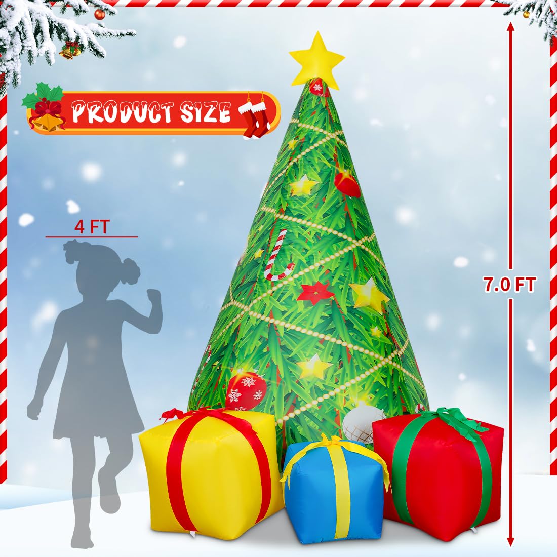 COMIN 7 FT Christmas Inflatables Tree Outdoor Decorations Blow Up Yard 3 Present Boxes with Built-in LEDs for Indoor Party Garden Lawn Decor COMIN