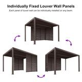 PURPLE LEAF Outdoor 12' × 16' Louvered Pergola with 16FT Detachable Louver Wall Patio Adjustable Aluminum Canopy Retractable Metal Roof for Deck Outside Backyard Hardtop Gazebo Sun Shade PURPLE LEAF