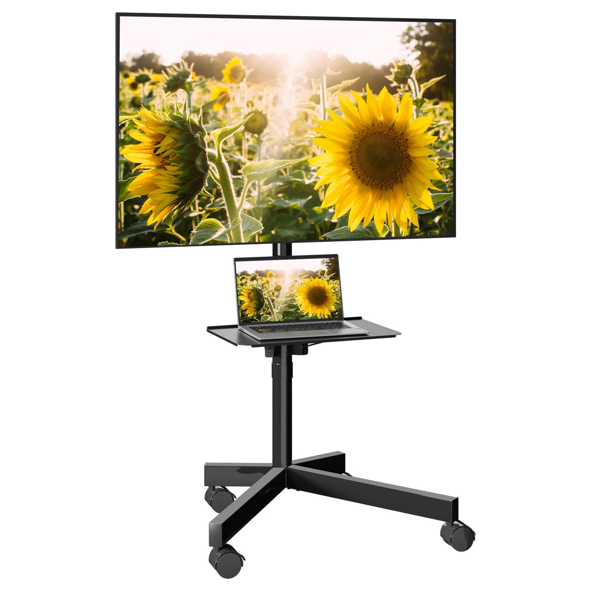 Mobile TV Cart for 23-60 Inch LED LCD Flat Curved Screens TVs, Rolling TV Stand with Locking Wheels Holds Up to 88lbs, Height Adjustable Portable Floor Stand with Media Shelf Tray, Max VESA 400x400mm BONTEC