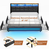 MSmask King Size Bed Frame with LED Lights, Storage Drawers, Charging Station & Wingback Headboard MSmask
