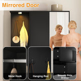 Armoire Wardrobe Closet with Mirror Door and LED Light, Bedroom Armoire with 6 Drawers, Modern Wooden Large Wardrobe Closet with Shelves, Wooden Armoire with Hanging Rod for Bedroom(Black) CORAZAZA