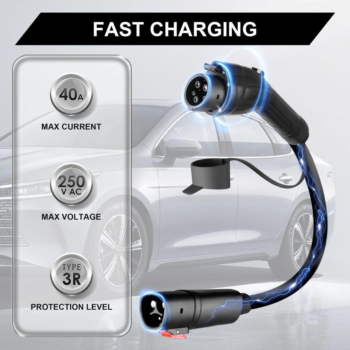 EV Adapter for Tesla to J1772, Max 40Amp 250V Portable Tesla Charge Adapter for All J1772 EVs, Compatible with Tesla Powered Connectors, Destination and Mobile Chargers, Safety Lock Easy to Connect KTOEBYCO