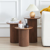 Bifins Round Nesting Coffee Table Set of 3,Mid Century Modern Fluted Coffee and End Table Set,Small Circle Wooden Side Table Drink Table for Living Room (Walnut) Bifins